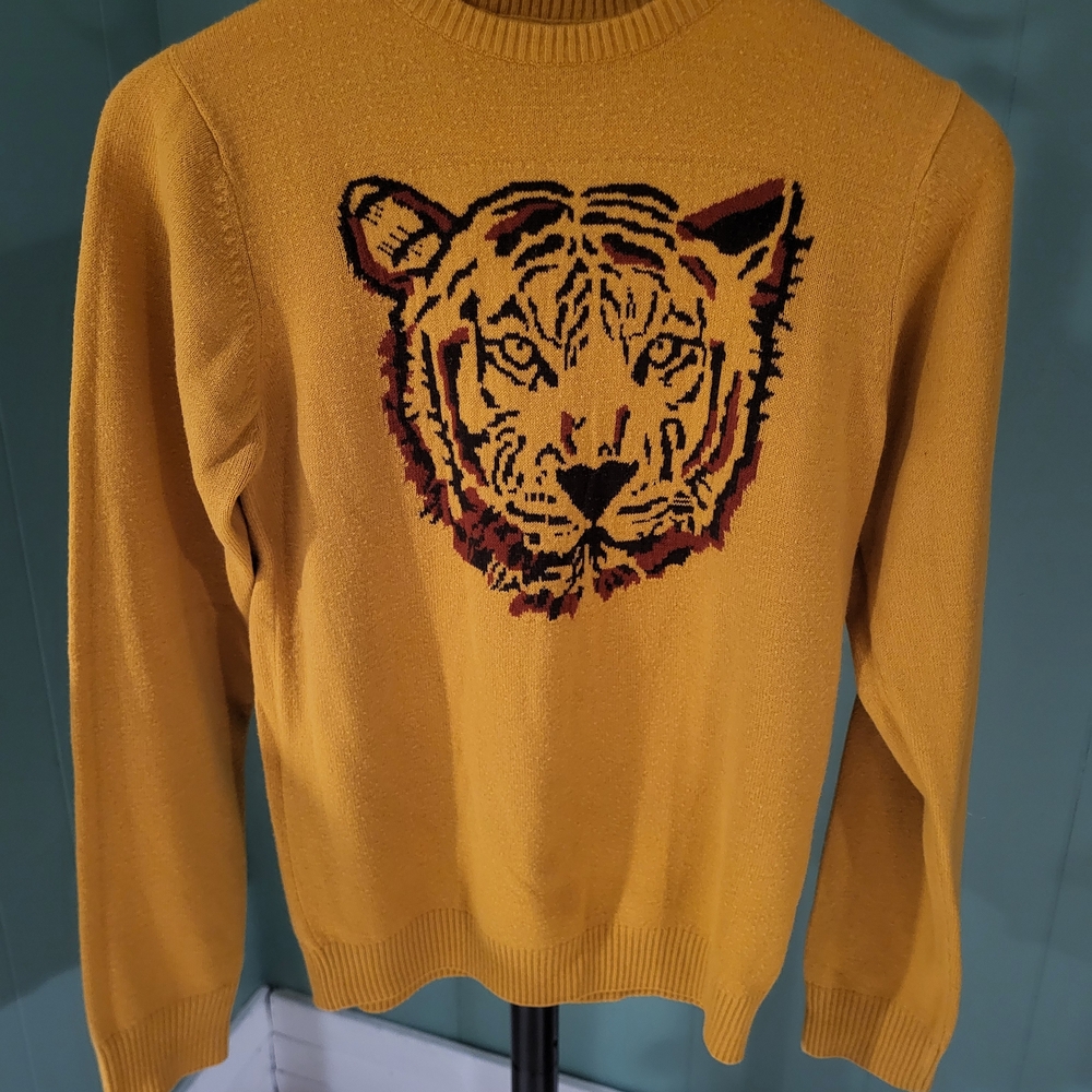 Graphic Print Tiger Sweater, XS, Yellow